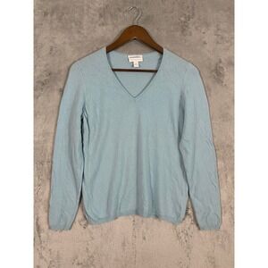 Charter Club Sweater Sz M Pastel Blue V-Neck 2-Ply 100% Cashmere Long‎ Sleeve